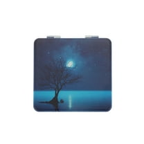 Unique Bargains 1 Pc Star Full Moon Makeup Mirror for Travel Vacation Navy Blue PU Stainless Steel Glass