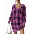 thumbnail image 1 of Robe Chandail Décontractée Automne Col en V Manches Longues Coupe Ample Motif Chaud Mini Robe Chandail Rose Taille, 1 of 8