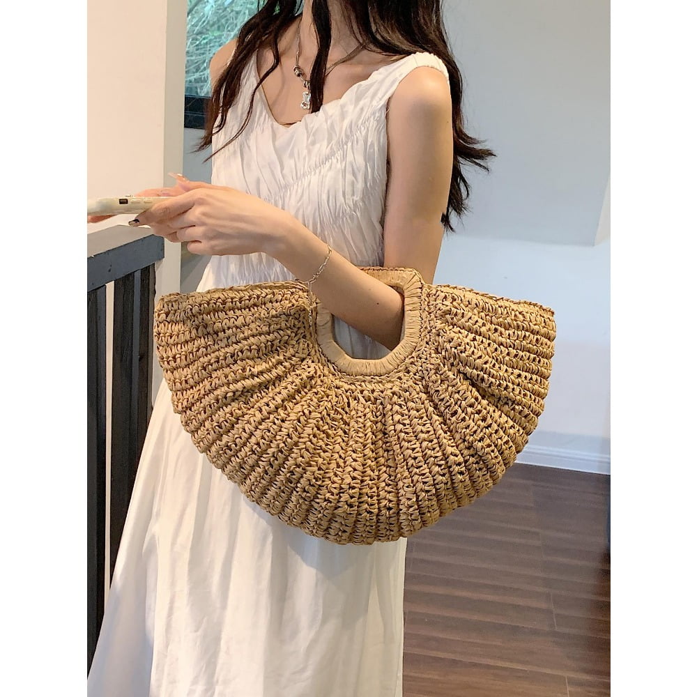 Oversized No-Closure Double Handle,Bag,Perfect For Summer Travel,Summer,Women Bags Straw Purse, Straw Beach Bag, Beach Necessities, Beach Stuff & Summer Essentials, Wicker Bag
