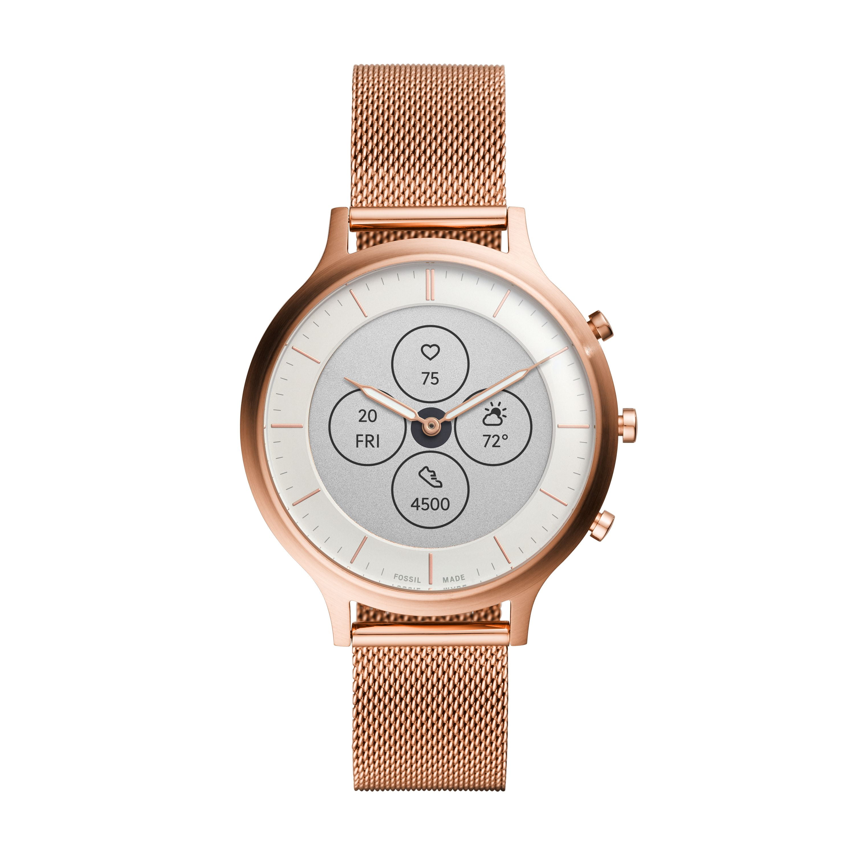 Fossil Women's Charter Hybrid Smartwatch HR Rose Gold-Tone Stainless Steel  with Rose Gold Stainless Steel Bracelet, FTW7014