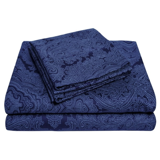 Decorative Italian Paisley Cotton-Rich Sheet Set Navy Blue ...