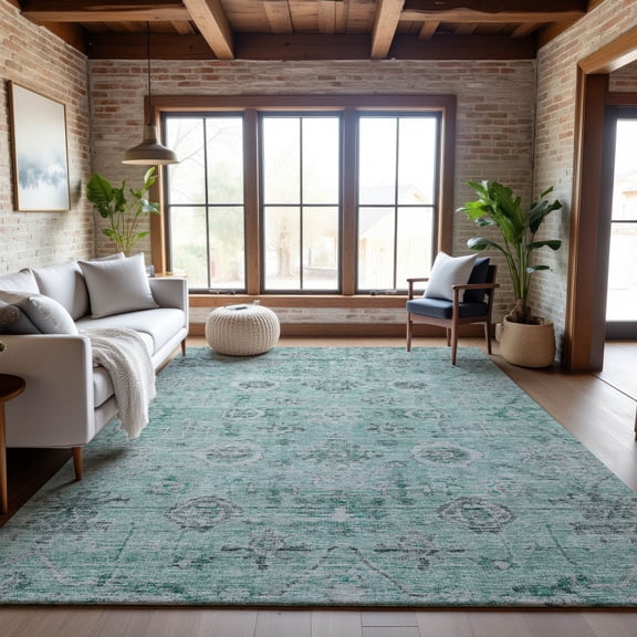 Addison Rugs Mayfield Premium Machine Washable Traditional Damask Teal Rectangle Rug, 9' x 12'