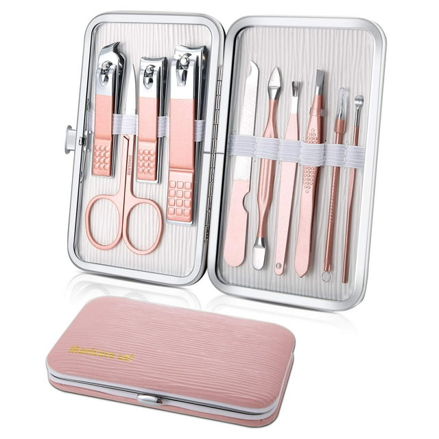Juego de manicura, kit de cortaúñas de viaje, herramientas de cuidado de pedicura, kit de aseo de acero inoxidable de 10 piezas Jormftte CDWJ060