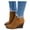 Yellow, variant on Womens Wedge Booties Closed Toe V Cutout Ankle Boots with Zipper Vintage Boots Stacked Wedge Heel Dressy Shoes