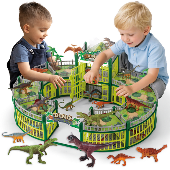 LINXUXIE 215PCS Dinosaur House Play Set, Dinosaur Theme Park with 36 Realistic Dinos and Large Battle Cage, Dinosaur Toy for 1-3 3-5 5-8 Year Old