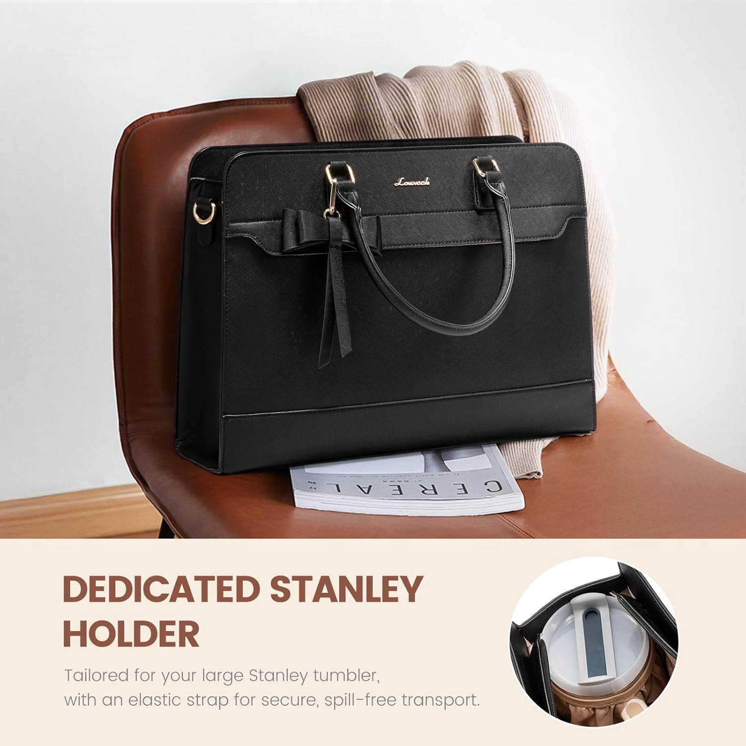 LOVEVOOK Laptop Tote Bag for Women, fits up to 15.6 Inch Large Computer Briefcase Leather Waterproof Business Teacher Bag,Computer Handbag Crossbody Purse,Office Gifts for Women