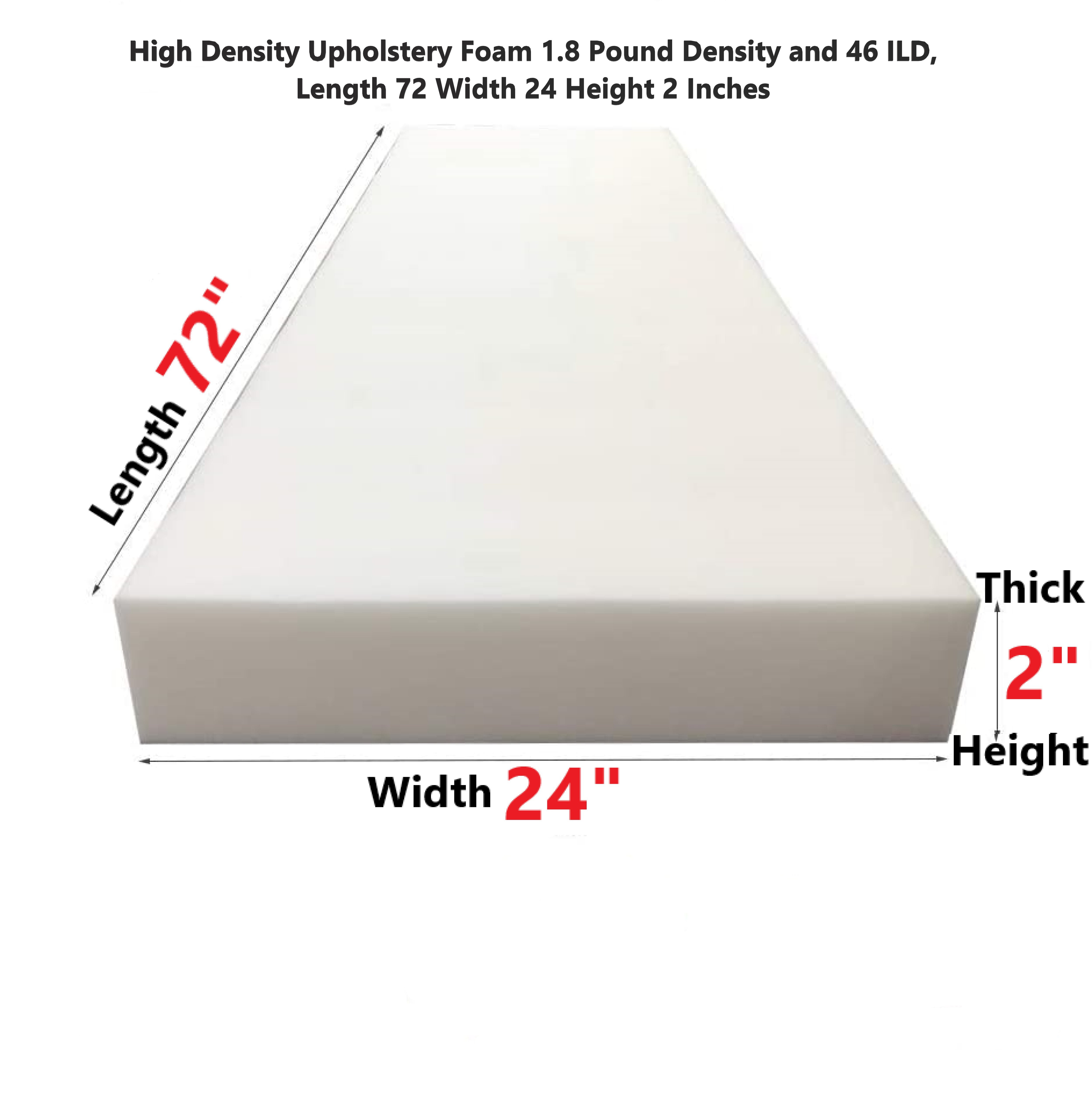 High Density Upholstery Foam 1.8 Pound Density and 46 ILD Length 24 Width 24 Height 4 Inches Thick Easy to Customize Polyurethane Reupholster Replacement Cushion for Indoor or Outdoor Furniture