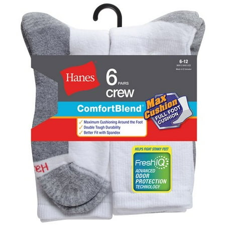 Hanes Men's Comfortblend FreshIQ Crew Socks 6-Pack