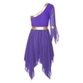 thumbnail image 4 of Alvivi Women's Irregular Liturgical Praise Worship Dance Dress One Shoulder Sequin Trim Tunic Purple S, 4 of 7