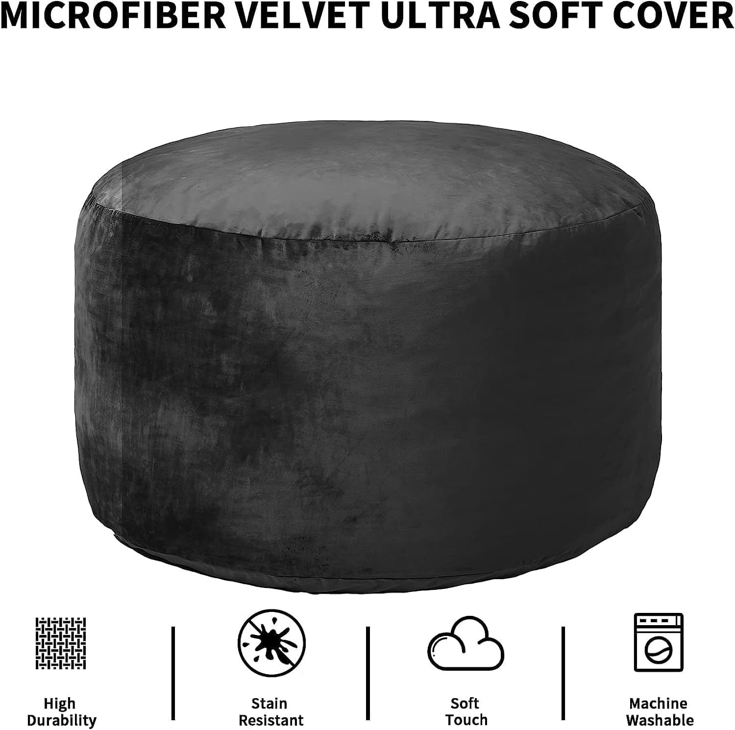 4 ft Bean Bag Chair, Memory Foam Bean Bag Chairs with Filling for Adults, Teens and Kids, Plush Lazy Sofa with Soft Velvet Cover for Living Room, Black
