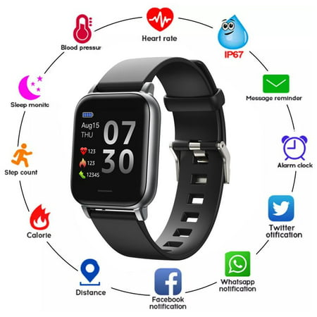 Smart Watch for Android and iPhone, Doosl Fitness Tracker Health Tracker IP68 Waterproof Smartwatch for Women Men,Black