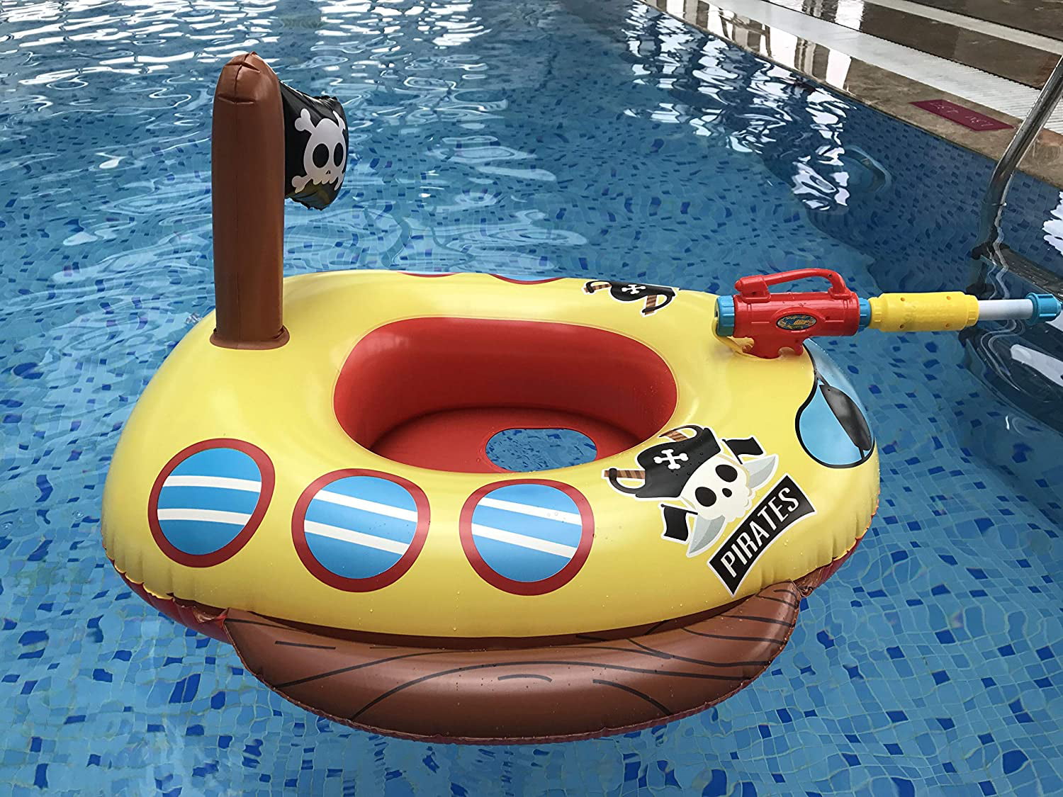 Pirate Ship and Fire Truck Design Big Summer Inflatable Ride-on Pool Float for Kids with Built-in Squirt Gun 