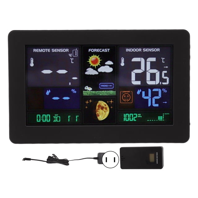 Reloj meteorológico multifuncional para el hogar, inalámbrico, para interiores y exteriores, termómetro con pantalla LED a Color, enchufe estadounidense de 100-240V