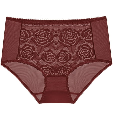 Dasayo Women Panties Plus Size High Cut Bronze Tummy Control Full Coverage Lace Floral Panties Hipsters for Women M