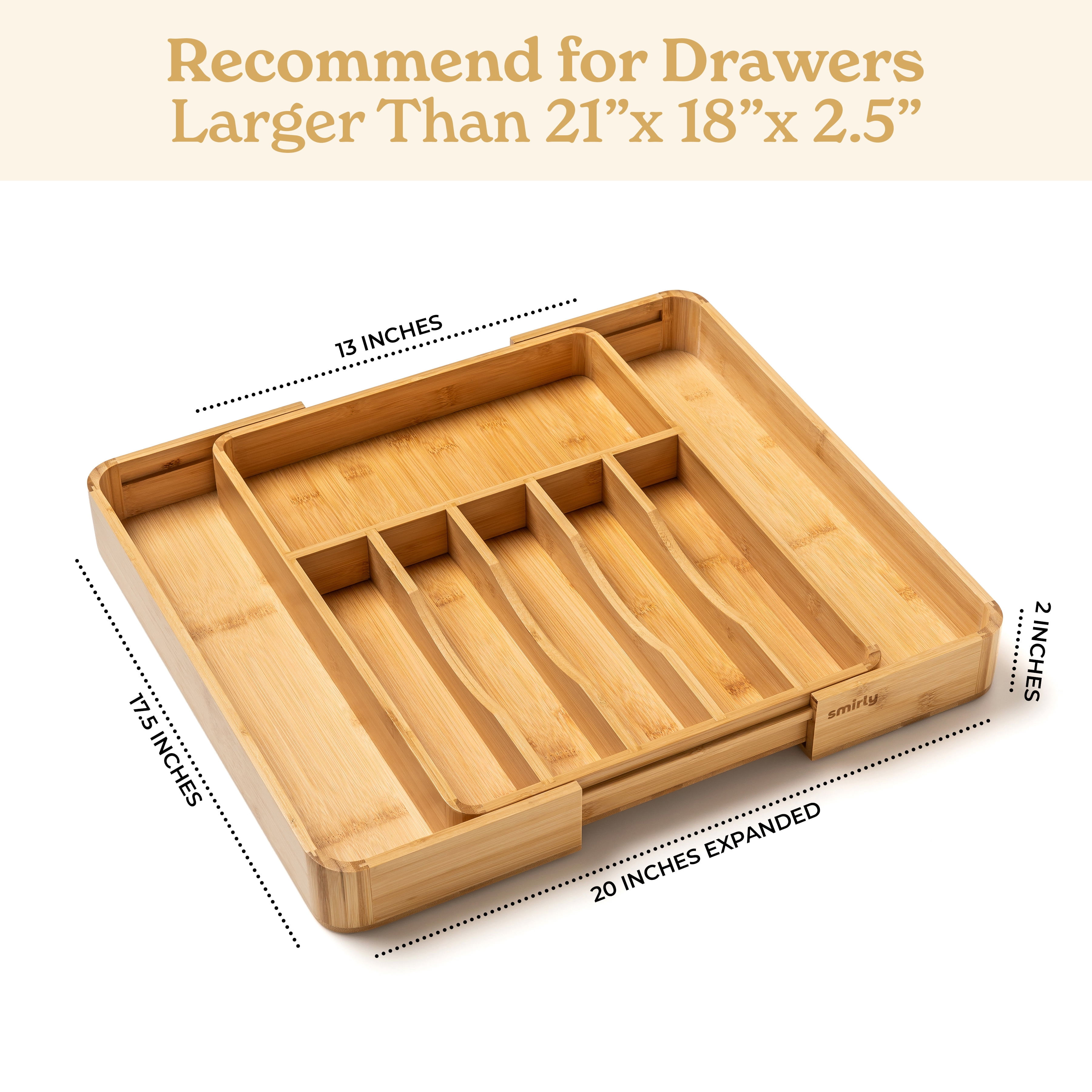 SMIRLY 8-Slot Bamboo Kitchen Drawer Organizer Expandable Utensil Tray for Drawers