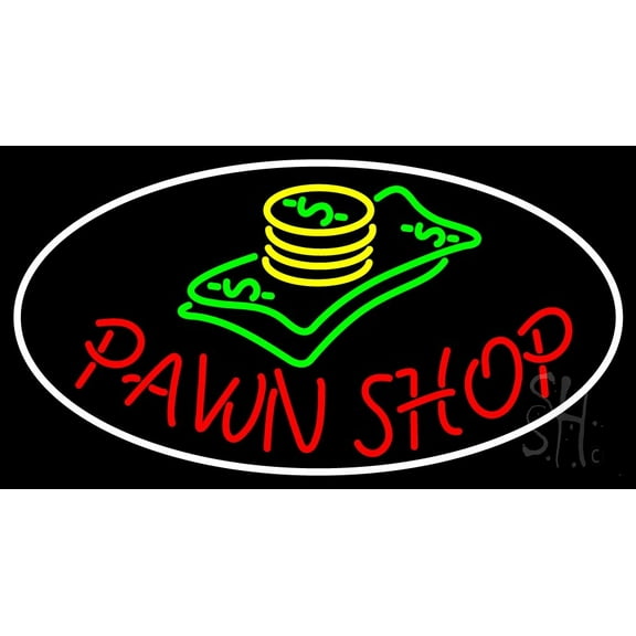 Oval Pawn Shop LED Neon Sign 20 x 37 - inches, Black Square Cut Acrylic Backing, with Dimmer - Bright and Premium built indoor LED Neon Sign for Pawn store interior decor, and stroefront.