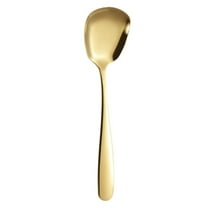 Spoon | Square Head Spoons, Flat Dinner Serving Utensils, High Polish Ergonomic Handle for Sugar Coffee Dessert Korean Style Tableware Gold