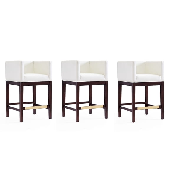 Manhattan Comfort Kingsley 26" Faux Leather Counter Stool in Ivory (Set of 3)