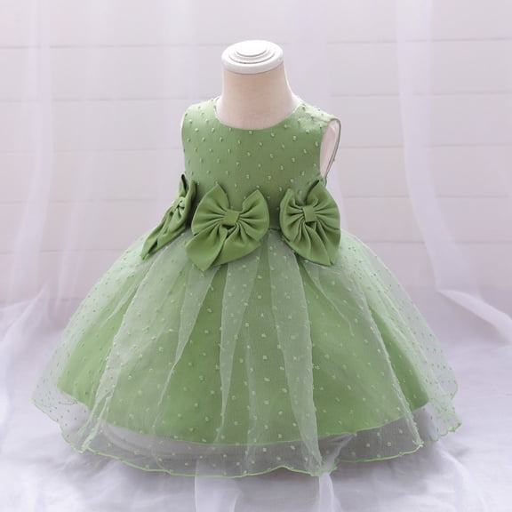 ZHOGXU Infant Kids Girls Dress Sleeveless Round Neck Bowknot Mesh Fashion Comfortable Tutu Dresses For Formal Evening Party,Green,6-12 Months