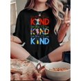 thumbnail image 1 of Camiseta informal de cuello redondo para mujer con estampado de rompecabezas colorido, moderna camiseta de punto de manga corta, cómoda camiseta de verano con elasticidad media, de algodón para todas, 1 of 6