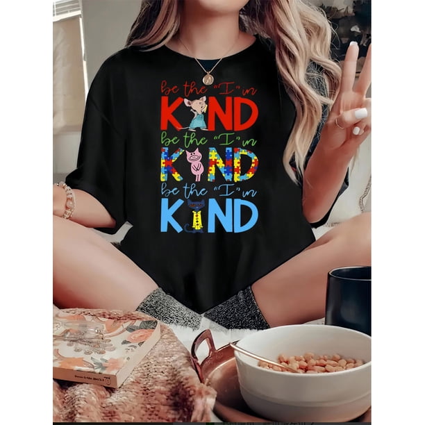 1pc Women'S Casual Crew Neck T-Shirt with Colorful Puzzle Pattern Print, Fashionable Short Sleeve Knit Fabric Top, Comfortable Summer Tee with Medium Stretch, All-Season Polyester Shirt