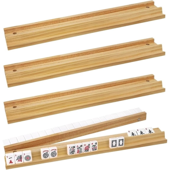 Solid Wood Mahjong Racks and Pushers Set of 4 – All-in-One Tile Rack with Pusher Combo for American Mahjong, Classic Durable Design
