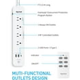 thumbnail image 5 of Syantek Remote Control Power Strip with 3 RF Outlets, 3 USB Ports, 5ft Cord, 15A/1875W Surge Protector for Household Appliances, 5 of 7