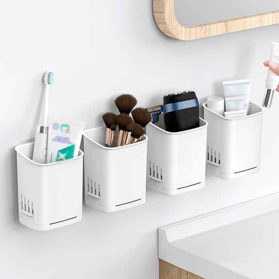 Wall Mounted Toothbrush Holder No Drilling Shower Toothpaste Rack Draining Bathroom Organizer