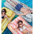 thumbnail image 5 of POZA Large Inflatable Pool Lounger Air Mattress - Big and Stylish Confetti-Filled Pool Lounger Float, Thick Blow Up Pool Mat with Built-in Headrest, Phone Holder, and Cup Holders - 76x32 inch - Silver, 5 of 8