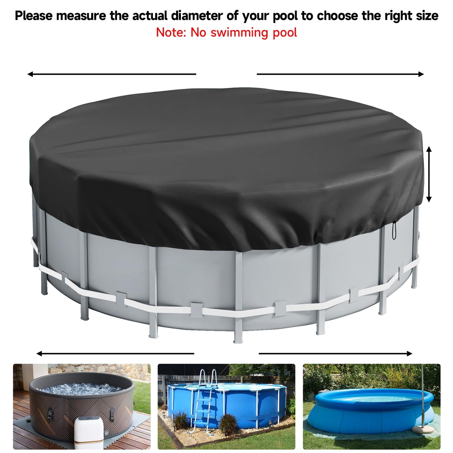 WIKCOVER 12Ft Round Pool Cover, Covers for Above Ground Pools, Inflatable Pool Cover Protector with Pool Accessories, Above Ground Pool Cover, Waterproof and Dustproof Swimming Pool Covers, Black