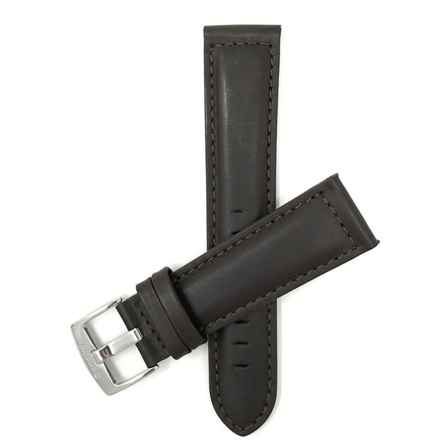 Extra Long (XL), 18mm Leather Watch Band Strap, Mat, Tone-on-Tone Stitching, Stainless Steel Buckle