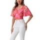 thumbnail image 4 of INSPIRAR CHIC Blusas Cortas de Manga Corta con Cuello en V de Verano con Estampado Floral S Rosa Fucsia, 4 of 6