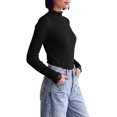 thumbnail image 4 of INSPIRE CHIC Womens' Sweater Splicing Knit Mock Neck False Two Piece Long Sleeves Fall Winter Slim Fit Ruffle Lace Trim Pullover Top Large Black, 4 of 6