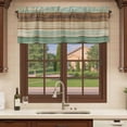thumbnail image 6 of Teal Brown Curtain Valances for Windows, Kitchen Valance Window Treatments Panel 2 Pack, Farmhouse Rustic Wooden Plank Board Rod Pocket Short Curtains for Bathroom Bedroom 42 x 12 Inch, 6 of 8