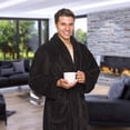 thumbnail image 2 of Ross Michaels Mens Luxury Robe Big & Tall - Plush Fleece Bathrobe Mid Length 400GSM (Black, 3X-Large), 2 of 6