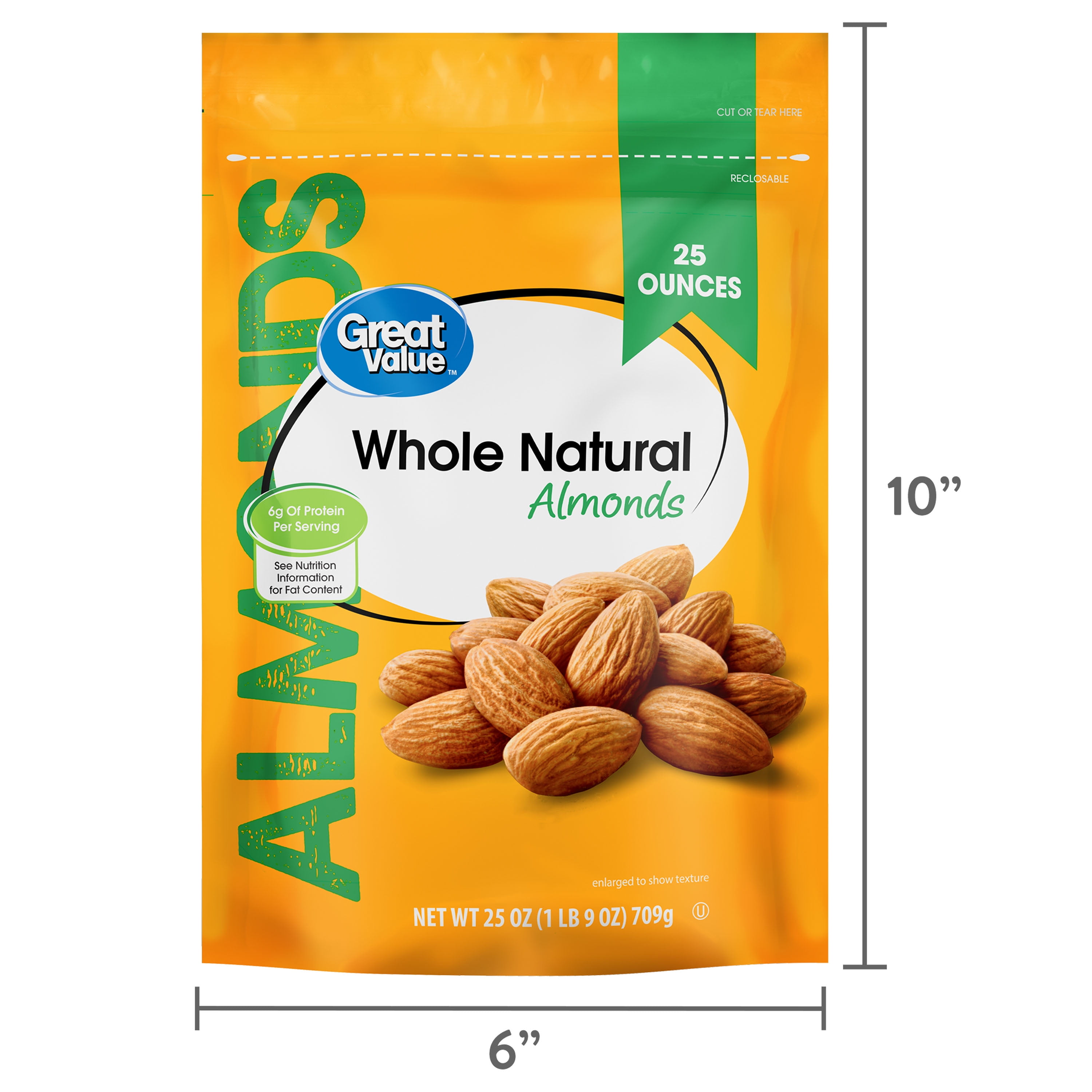 Great Value Natural Whole Almonds, 25 oz