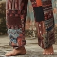 thumbnail image 4 of SGFCWSX Mens Harem Pants Patchwork Elastic Waist Drawstring Loose Boho Hippie Beach Casual Pants Wine Size 4XL, 4 of 5