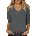 thumbnail image 3 of Abtuhar Women's Shirts,Women's Fashionable Solid Color T-shirt 3/4 Sleeve Shirt V-neck Casual Top, 3 of 5
