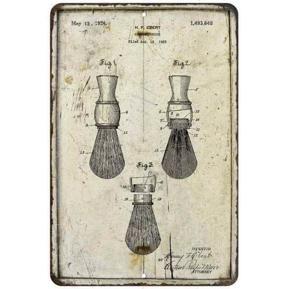 Shaving Brush Patent Vintage Look Chic 12 x 18 Matte Finish Metal 112180020234