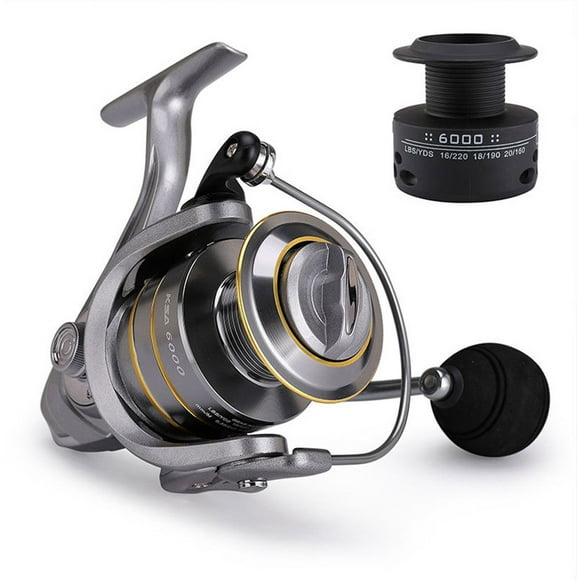 Moulinet de Spinning avec Bobines Métalliques de Rechange 6000/7000 Double Bobines 14+1BB Rondelles en Carbone, Cadre Squelettique en Aluminium Rigide