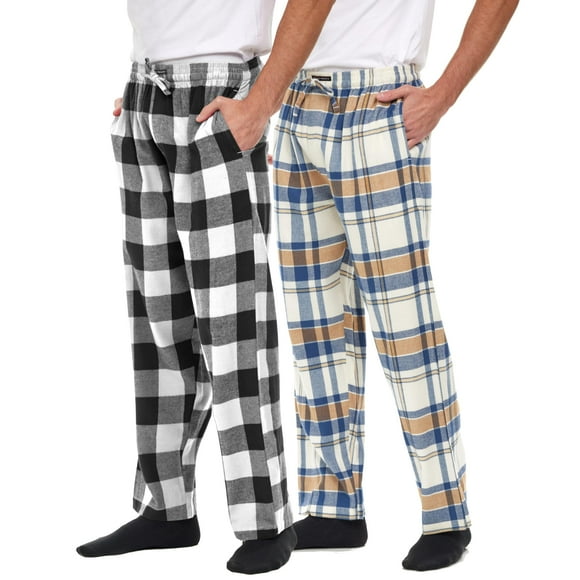 Andrew Scott Men's 100% Cotton Super Soft Flannel Plaid Pajama Pants- 2 Pack (2 Pack- Assorted Classic Plaids, Small)
