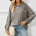 thumbnail image 4 of Lovskoo Sweaters for Women Winter Casual Solid Round Neck Long Sleeve Knitted Pits Loose Sweater Tops Gray, 4 of 9