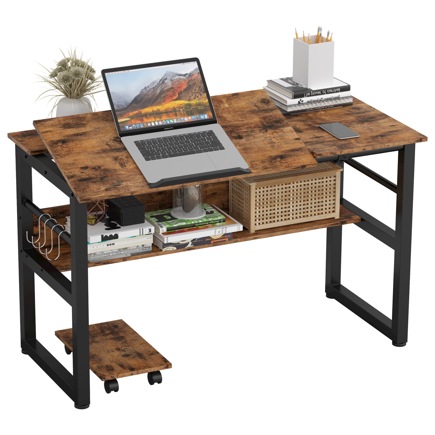 Industrial Style Writing Study Table for Home Office Vintage Brown 47 Office Desk with 0.7 Thicker Tabletop IRONCK Computer Desk Simple Study Table 1.6 Sturdy Metal Frame 