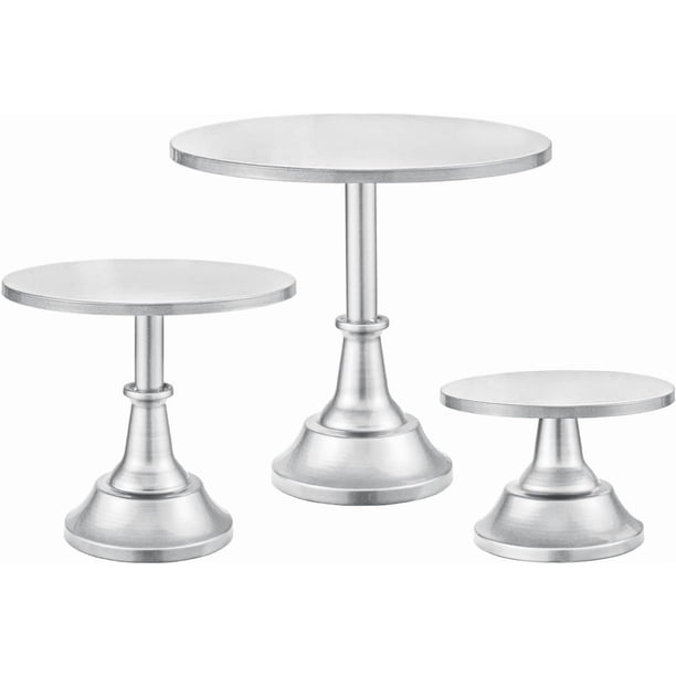 Juego de 3 soportes de plata para tartas (plato de 8 pulgadas, 10 pulgadas, 12 pulgadas) para pasteles de 6 a 10 pulgadas, juego perfecto de exhibición de mesa de postre, soportes para