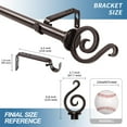thumbnail image 5 of Urbanest 3/4" French Scroll Cast Forged Iron Single Curtain Rod – Designer Cast Iron Drapery Hardware with Elegant Finials, Easy-Mount, Heavy-Duty, 84" to 120", Oil-rubbed Bronze (ORB), 5 of 6