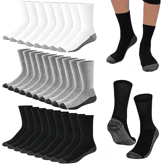OQRKI 20 Pairs Crew Athletic Socks for Men Moisture Wicking Cushion Crew Socks for Sport Running Traveling Socks for Men