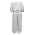 thumbnail image 7 of BESEW7 Off Shoulder Jumpsuits for Women, Summer Casual Loose Rompers with Pockets Roll Up Sleeve Elastic Waist for Daily Beach Vacation White S, 7 of 7
