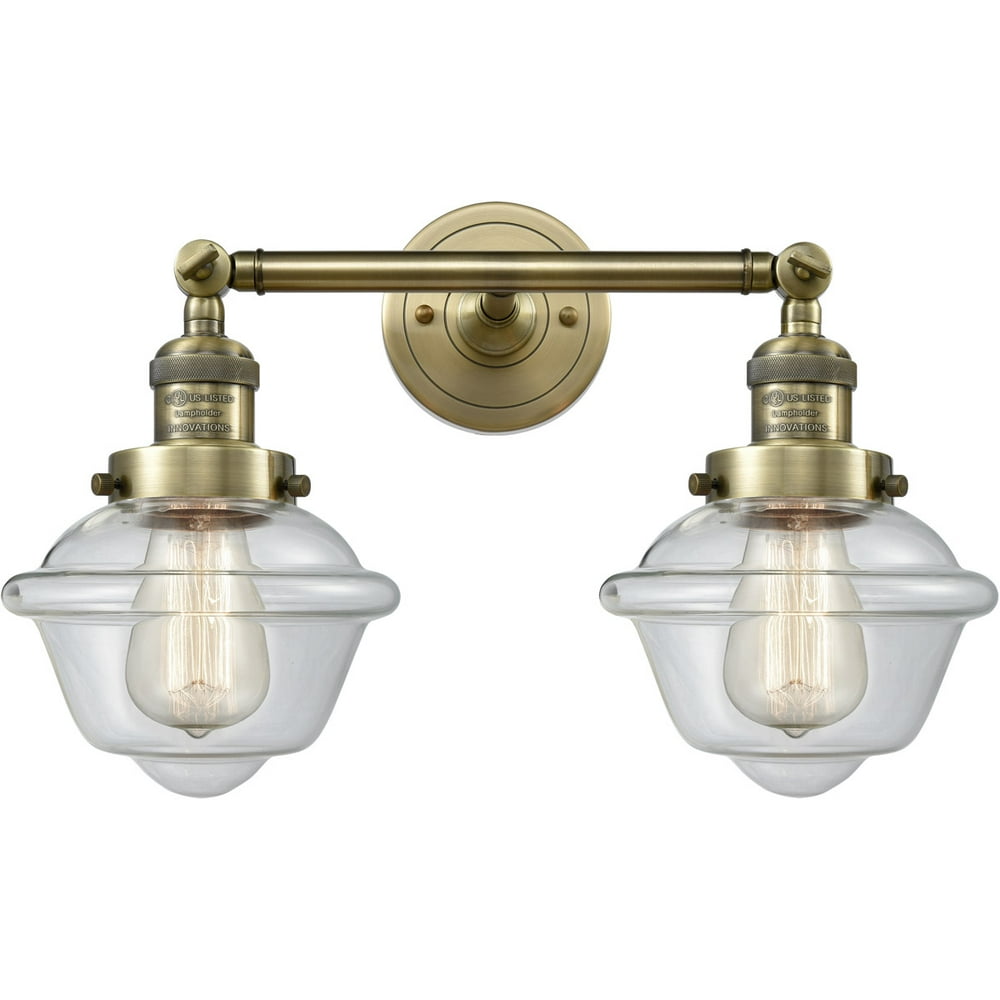 Bathroom Vanity 2 Light Fixtures With Antique Brass Finish Cast Brass Glass Material Medium 17