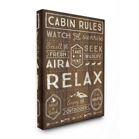 Cabin Wall Art - The Stupell Home Decor Collection Outdoors Cabin Rules Oversized Stretched Canvas Wall Art, 24 x 1.5 x 30