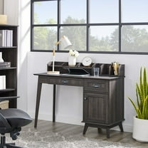 Caffoz Newport Series Computer Desk with Hutch Home Office Writing Desk, Wood Workstation w/Shelves, Study Desk for Small Spaces Smoky Oak